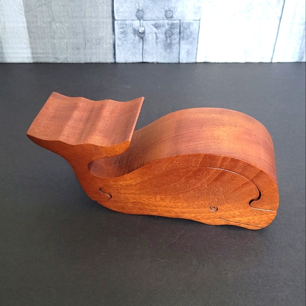 Vintage Hand Carved Wood Whale Stash Box Richard Rothbard Excellent